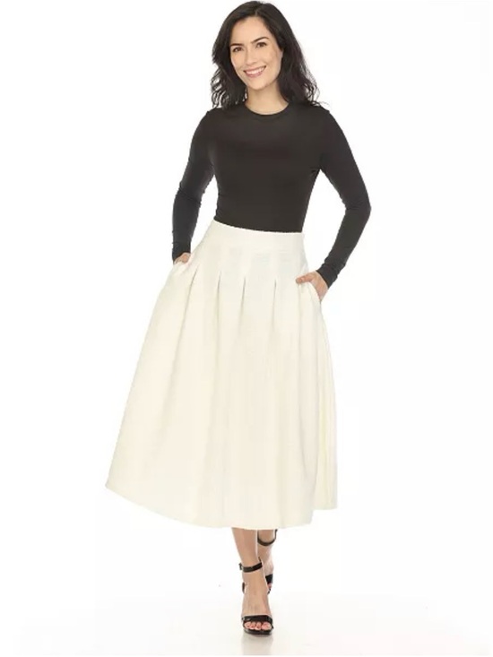 White Mark Dresses & Skirts - Macy’s White Mark Tweed Cream Midi Pleated Skirt with Pockets